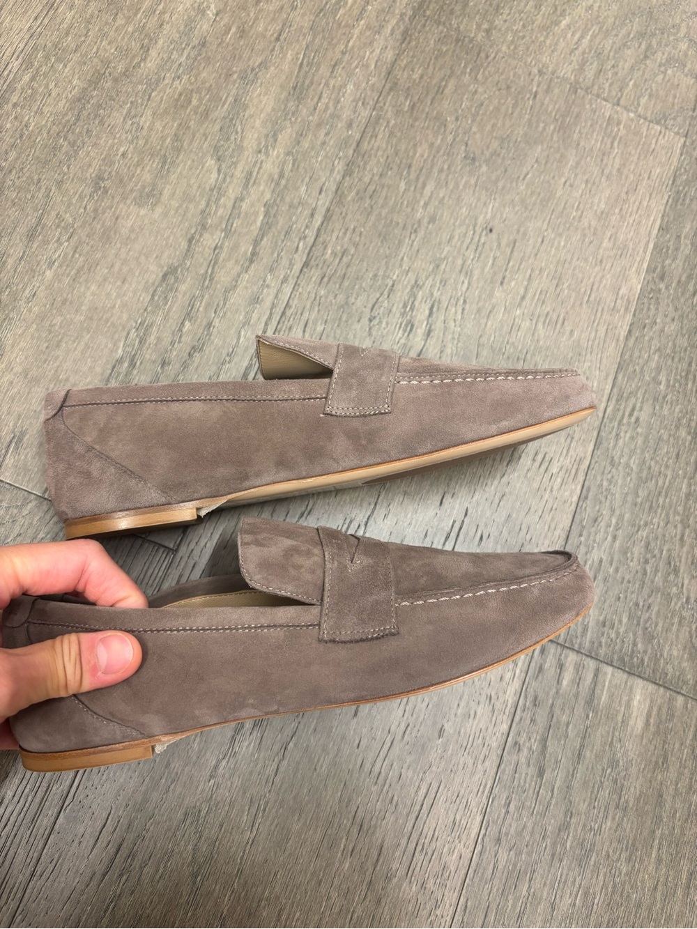 NWT JAMIE HALLER-Suede Taupe Penny Loafer (38) - Picture 4 of 7